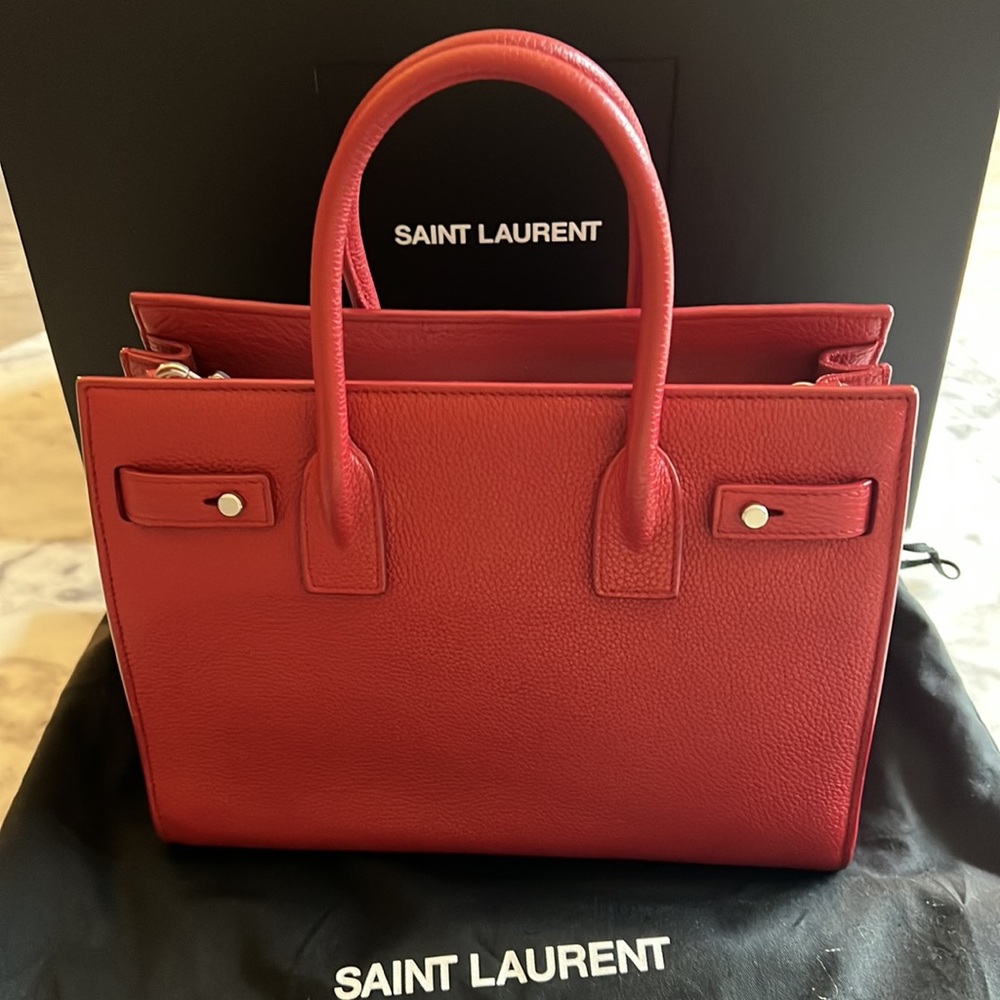 Saint Laurent Nano Sac de Jour Red Leather Satchel Authentic